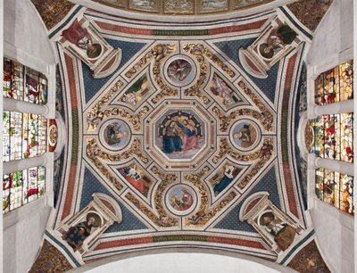 A Coroação da Virgem "Os Quatro Evangelistas" "As Sibilas" e "Os Doutores da Igreja" Abóbada do coro feita por Pinturicchio (Bernardino di Betto) (1454-1513) - 1508-1510 Basílica de Santa Maria del Popolo (Igreja de Santa Maria del Pop de Bernardino di Betto Pinturicchio
