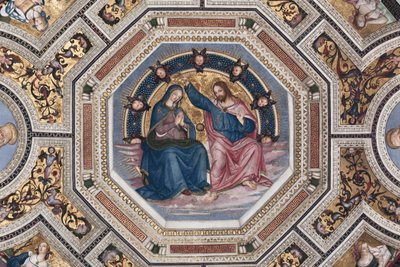 A Coroação da Virgem Voute do Coro por Pinturicchio (Bernardino di Betto) (1454-1513) - 1508-1510 Basílica de Santa Maria del Popolo (Igreja de Santa Maria del Popolo), Roma de Bernardino di Betto Pinturicchio