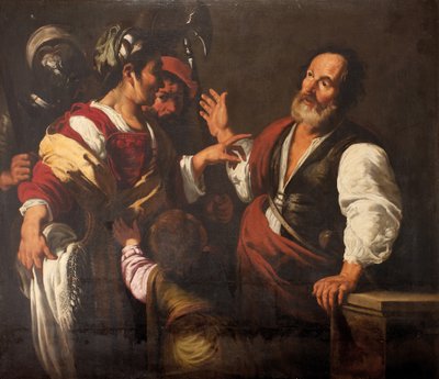 A Negação de São Pedro (óleo sobre tela) de Bernardo (follower of) Strozzi