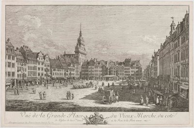 A Altmarkt de Dresden vista da Schlossstraße, folha da série «Vistas de Dresden» de Bernardo Bellotto