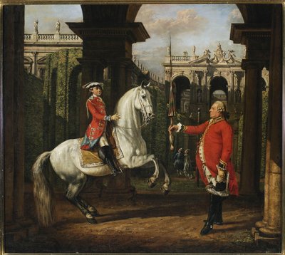 O coronel Koenigsfels ensina equitação ao príncipe Józef Poniatowski de Bernardo Bellotto