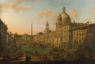 A Piazza Navona em Roma, no início da década de 1740. de Bernardo Bellotto