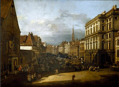Vista do mercado de farinha em Viena Pintura de Bernardo Bellotto (1720-1780) 1760 Sol. 116x155 cm Viena, Museu Kunsthistorisches de Bernardo Bellotto