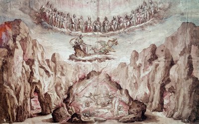 Projecto para a decoração e maquinaria de um intermediário, Le Tromphe de Circe. Desenho de Bernardo Buontalenti dit delle Girandole (ca. 1523-1608) Sol. 0,46x0,72 m. Paris, Museu do Louvre de Bernardo Buontalenti