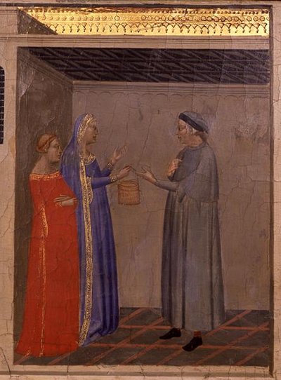 Painel Predella retratando uma cena de "A Lenda da Cinta Sagrada" (detalhe) (tempera no painel) de Bernardo Daddi