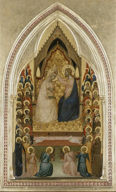 A Coroação da Virgem com Anjos e Santos, c.1340-5 (têmpera sobre madeira de choupo) de Bernardo Daddi
