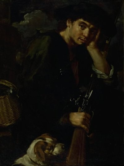 Hunter com sua arma e cachorro. (Alegoria de "Ar") de Bernardo Eberhart Keilhau
