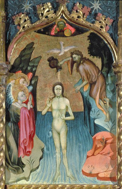 Retábulo representando o Batismo de Jesus por São João Batista da Igreja de Cabrera de Bernardo Martorell
