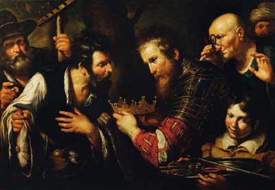 Alexandre, o Grande, manda um dos seus embaixadores devolver a coroa a Abdolominus ... (pintura sobre tela) de Bernardo Strozzi