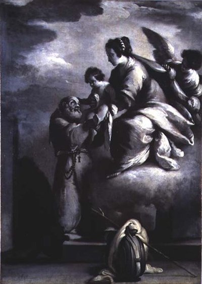 A Virgem oferece o Menino Jesus ao Beato Félix de Cantalice de Bernardo Strozzi