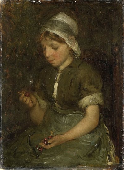 Rapariga com cerejas de Bernardus Johannes Blommers