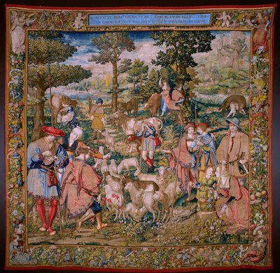 tapeçaria flamenga. Série A Fundação de Roma: Faustulus encontra Rômulo e Remo. O cartunista Barend van Orley (?). Fabricação de Bruxelas. 1525-1530. de Bernart van (attr. to) Orley