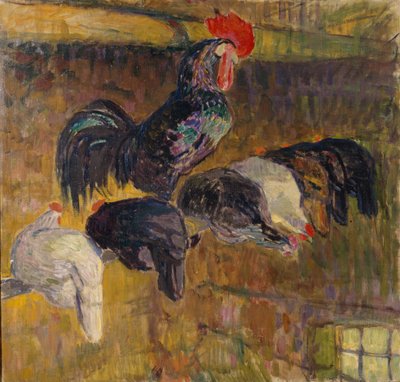 Manhã no galinheiro (óleo sobre tela) de Bernhard Dorotheus Folkestad