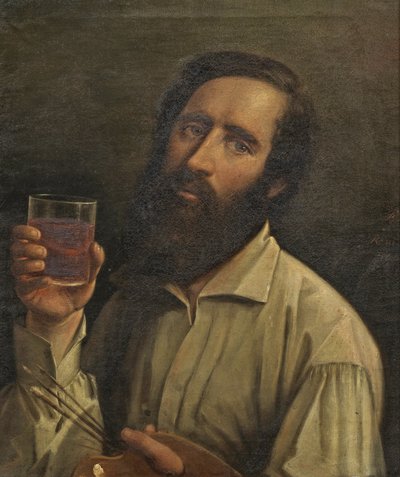 Bernhard Plockhorst - Autorretrato com paleta e copo de vinho, 1854 de Bernhard Plockhorst