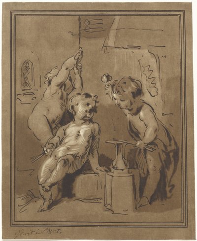 Três putti em uma bigorna de Bernhard Schreuder