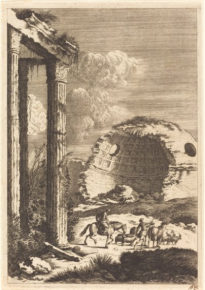 Pastores passando por uma rotunda arruinada de Bernhard Zaech after Jonas Umbach