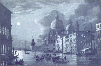 Cena Noturna do Grande Canal e Santa Maria della Salute, Veneza, gravada por Brizeghel (litho) de Berselli (after)