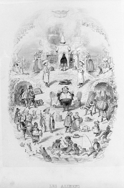 Alimentos: cozinha e diferentes formas de preparar alimentos em Brillat - Savarin ilustrado por Bertall. Paris 1840. de Bertall