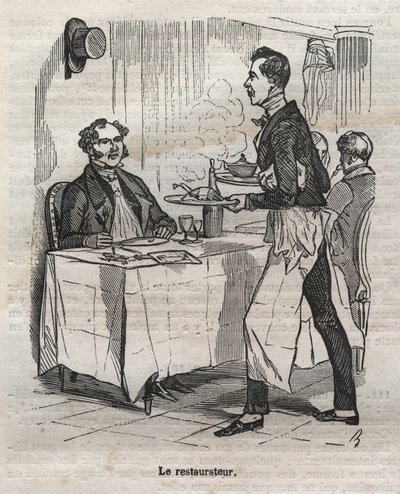 Le restaurateur - gravura em "La Physiologie du gout" de Jean Anthelme Brillat Savarin (Brillat-Savarin de Bertall