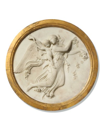 Roundel em baixo-relevo de &39;Day&39;, c.1815-20 (mármore em moldura de madeira dourada) de Bertel (workshop of) Thorvaldsen