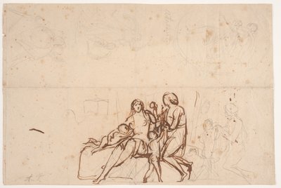 Vários rascunhos, incluindo o relevo "Adão e Eva" 1838 e o relevo "Atalante": Villa Torlonia 1837. de Bertel Thorvaldsen