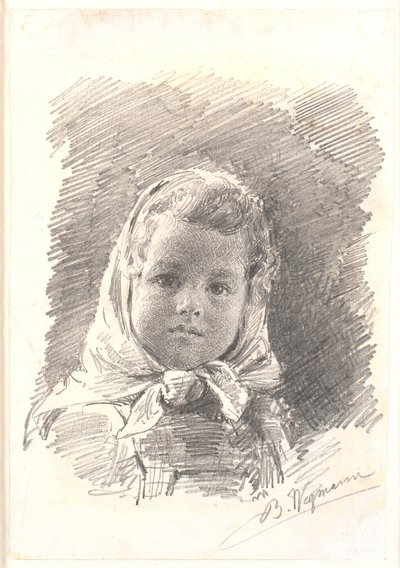 Retrato de uma menina com um lenço na cabeça de Bertha Wegmann
