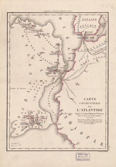 Mapa conjetural da Atlântida - segundo o coronel Bory de St. Vincent... LOC 2006627670 de Berthe