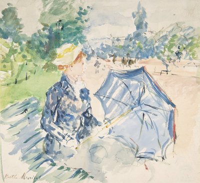 Uma mulher sentada em um banco na Avenue du Bois, 1885. de Berthe Morisot