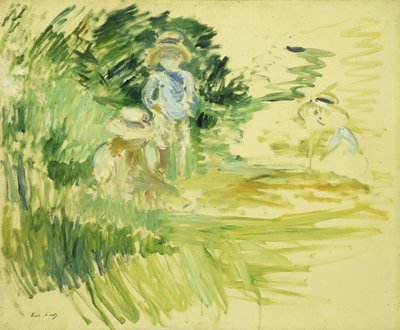 Crianças à beira de um lago; Crianças à beira do lago, 1894 de Berthe Morisot