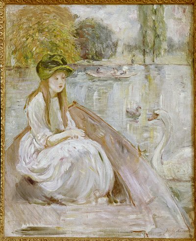 Jeanne Fourmanoir ao lado do lago. Pintura por Berthe Morisot de Berthe Morisot