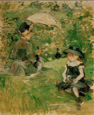 Jovem mulher e criança na ilha de Berthe Morisot