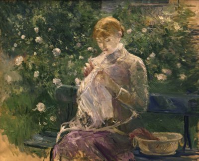 Pasie costura no jardim de Bougival - 1881 - 81 × 100 cm - óleo sobre tela de Berthe Morisot