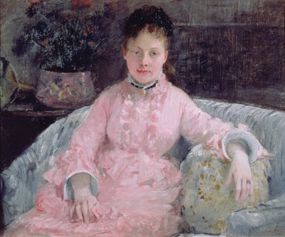 Retrato de uma Mulher com um vestido cor-de-rosa de Berthe Morisot