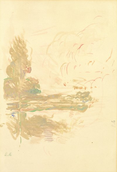 Reflexões no Sena, 1890 (aguarela sobre papel) de Berthe Morisot