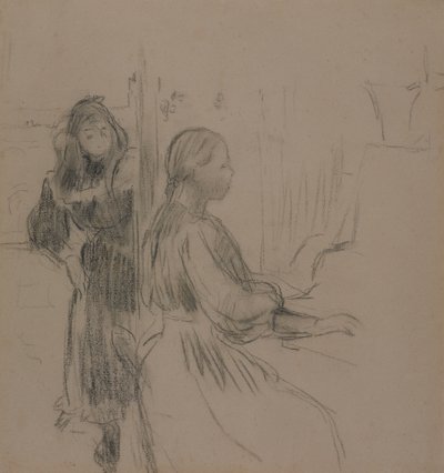 Estudo para La Musique, 1893 (carvão sobre papel avergoado) de Berthe Morisot