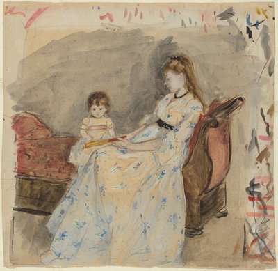 A irmã da artista, Edma, com a sua filha Jeanne (recto); a irmã da artista Edma sentada ao ar livre (verso) de Berthe Morisot