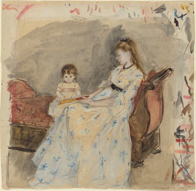 The Artists Sister, Edma, com sua filha, Jeanne, 1872 (wc sobre grafite sobre papel) de Berthe Morisot
