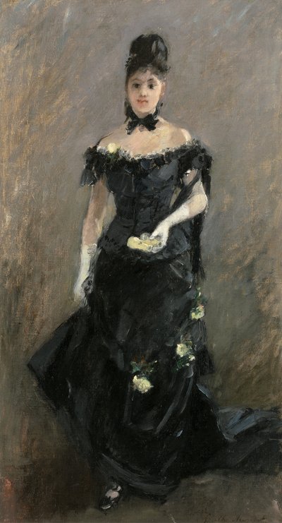 Mulher de preto ou antes do teatro, 1875 de Berthe Morisot