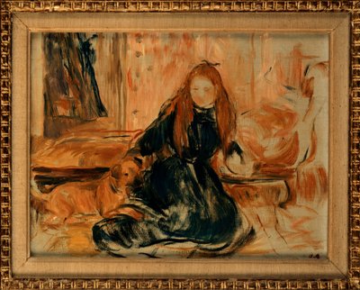 Jovem brincando com um cachorro, 1892 de Berthe Morisot