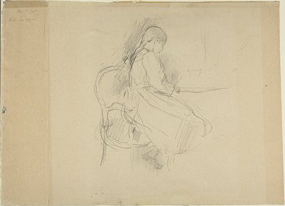 Jovem rapariga sentada à mesa de Berthe Morisot
