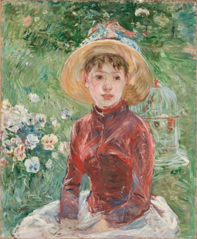 Moça na grama, o corpete vermelho Mademoiselle Isabelle Lambert, 1885. de Berthe Morisot