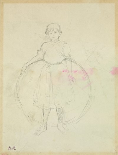 Rapariga com um aro, 1888 (grafite sobre papel) de Berthe Morisot