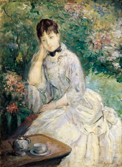 Jovem Mulher Sentada num Sofá (óleo sobre tela) de Berthe Morisot