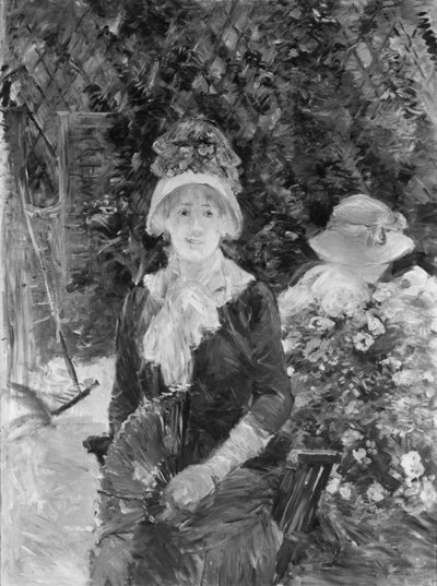 Mulher jovem em um jardim de Berthe Morisot