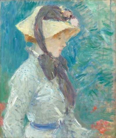 Jovem mulher com um chapéu de palha, 1884 de Berthe Morisot