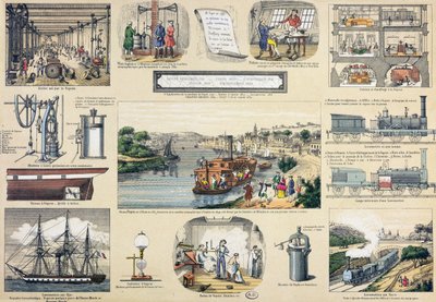 História do Steam, ilustração para um livro educacional, meados do século XIX de Bertmont