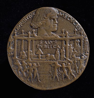 Medalha com o chefe de Lorenzo De&39;Medici (1449-92) comemorando a conspiração de Pazzi de 1478 (reto) (bronze) (para verso ver 120956) de Bertoldo di Giovanni
