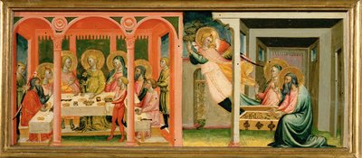 Cenas da história de Tobias: casa-se com Sara ... (pintura sobre madeira) de Bicci di Lorenzo