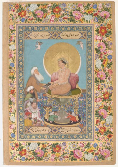 Jahangir Preferindo um Xeique Sufi a Reis de São Petersburgo (aguarela opaca, tinta e ouro sobre papel) de Bichitr Bichitr