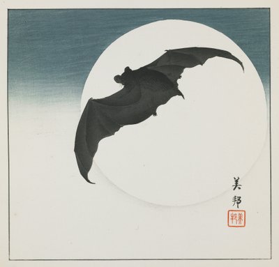 Morcego e Lua, início do século 20 de Biho Takashi or Takahashi (b. 1873. fl 1890 1930)